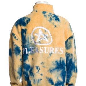 PLEASURES Caffeine Tie-Dye Fleece Jacket in Yellow & Blue